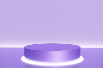 3d render of purple lit podium on a lavender background