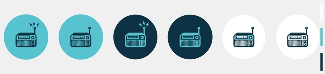radio classic line draw icons set. isolated on white, blue and green