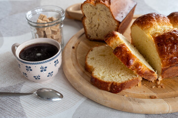 cup of coffee and homemade brioche