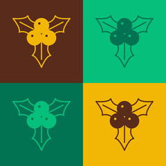 Pop art Branch viburnum or guelder rose icon isolated on color background. Merry Christmas and Happy New Year. Vector