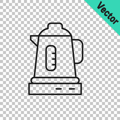 Black line Electric kettle icon isolated on transparent background. Teapot icon. Vector