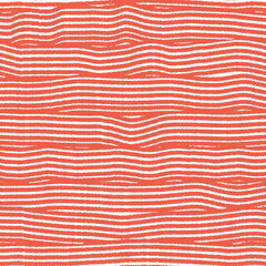 Abstract seamless pattern. Red and white waves. For textile and interior design. Hand drawn horizontal ornament.