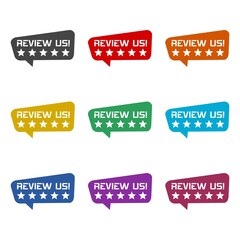 Five stars customer product rating review icon isolated on white background, color set