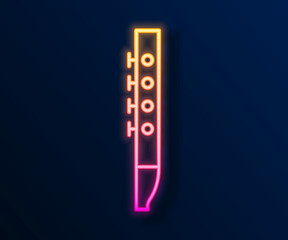 Glowing neon line Flute icon isolated on black background. Musical instrument. Vector