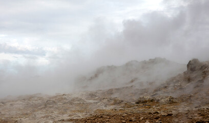 Steaming fumarole in geothermal area of Hverir, Iceland