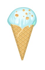 Ice cream. The object is isolated on a white background. Summer food sweet dessert. Waffle cone. Flat design. Vector.