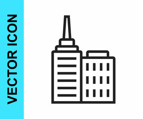 Obraz premium Black line City landscape icon isolated on white background. Metropolis architecture panoramic landscape. Vector