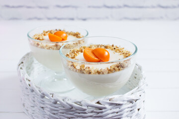 Panna cotta physalis decorated.