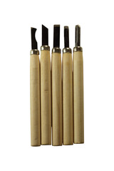 Set of wood chisel for carving wood, sculpture tools on white background