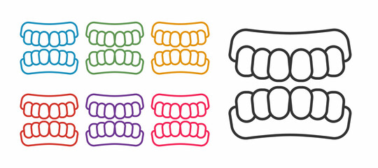 Set line Dentures model icon isolated on white background. Teeth of the upper jaw. Dental concept. Set icons colorful. Vector © Iryna