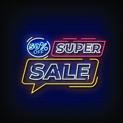 Super Sale Neon Signs Style Text Vector