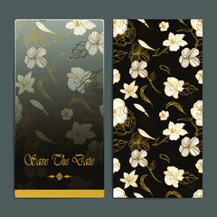 Line art floral gold card template