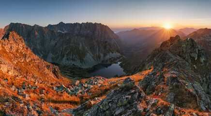 Mountain panorama at sunset, Tatras - obrazy, fototapety, plakaty