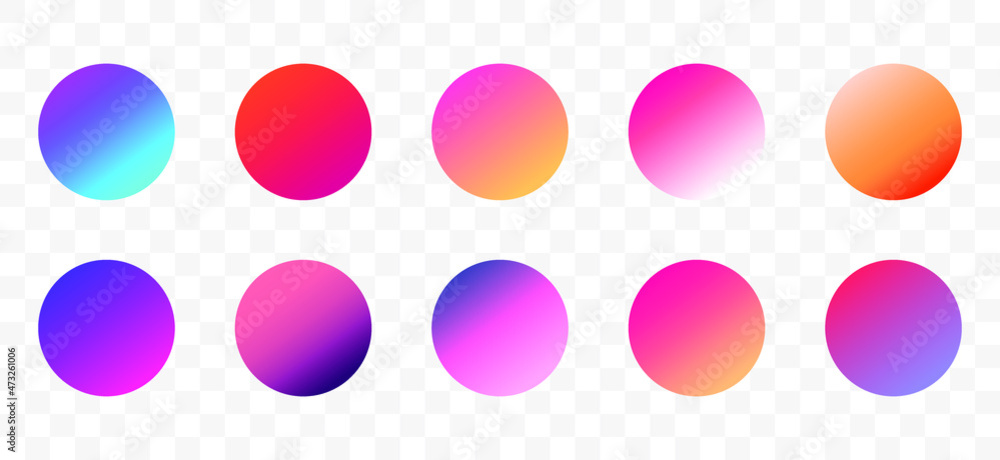 Poster set of round vector gradient. multicolor sphere. modern abstract background texture. template for de