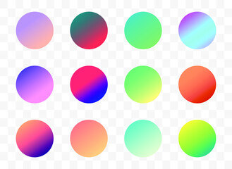 Set of round Vector Gradient. Multicolor Sphere. Modern abstract background texture. Template for design. Isolated objects

