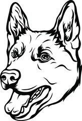 Hand drawn face of dog. Black and white vector illustration mascot art