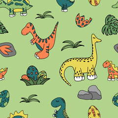 Baby cute dinosaur nursery vector seamless pattern