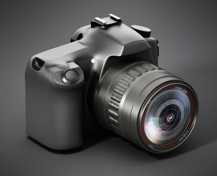 Generic SLR camera on dark background. 3D illustration