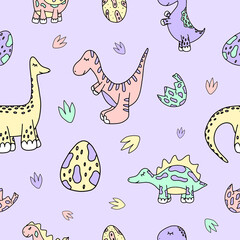 Baby cute dinosaur nursery vector seamless pattern