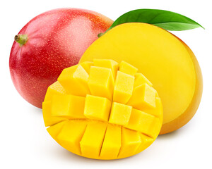 Fresh mango isolated on white background. Clipping path mango. Mango macro studio photo