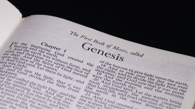 Close Up of bible opening to the Book of Genesis