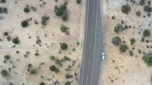 Overhead View of a desert road in Utah.