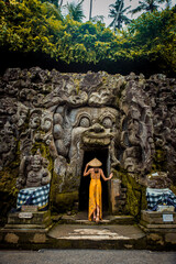 Pretty girl at Goa Gajah, Bali - obrazy, fototapety, plakaty