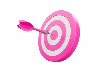 3D Rendering Pink Dart aim to Dartboard target Isolated on white Background