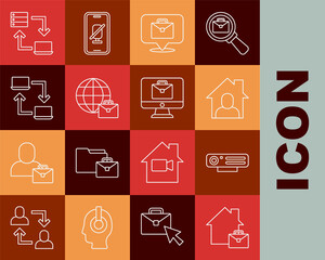 Set line Online working, Web camera, and icon. Vector