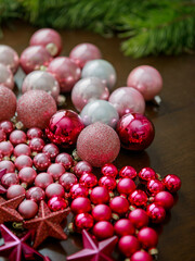 A huge amount of pink small and large Christmas balls