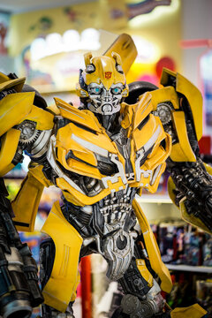 BKK, Thailand - Nov 28, 2020 : A Photo of Bumblebee. Bumblebee is a robotic character from a movie Transformer (2018). This is a life size figure to promote movie in a toy shop at department store.