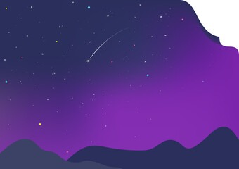 Fototapeta premium 星が煌めく夜空のグラデーション、山のシルエット