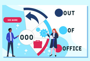 OOO - Out Of Office acronym. business concept background.  vector illustration concept with keywords and icons. lettering illustration with icons for web banner, flyer, landing 