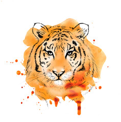 Graphic image of a tiger with a watercolor spot