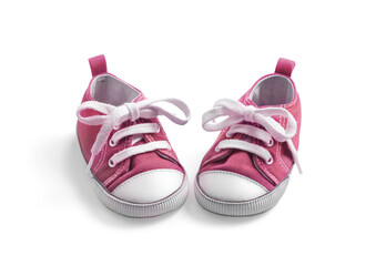 pink baby sneakers isolated on white background