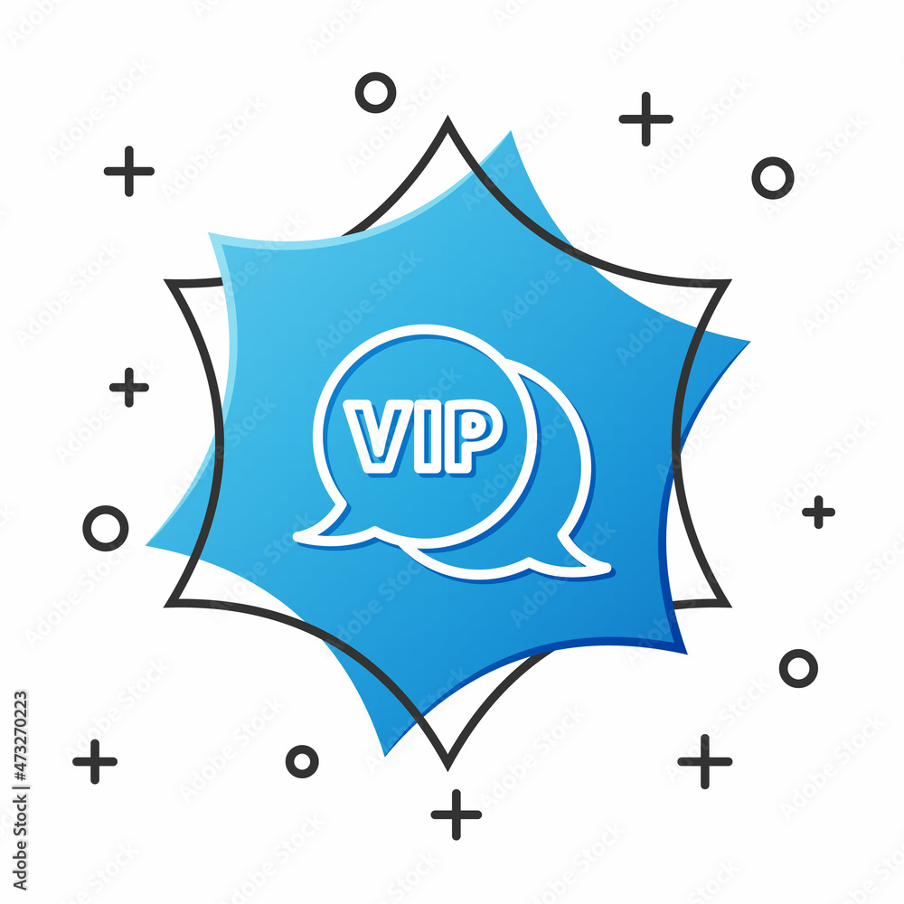 Wall mural white line vip in speech bubble icon isolated on white background. blue hexagon button. vector