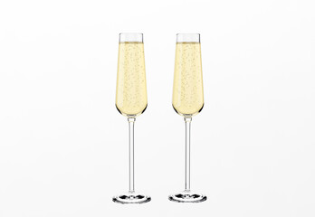 3D rendering couple white glasses of champagne