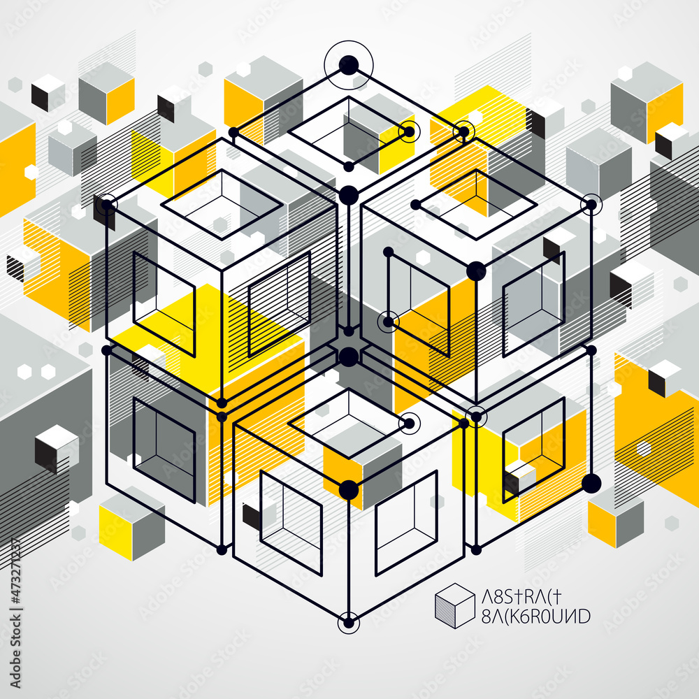 Poster vector minimalistic geometric abstract 3d yellow composition in futuristic style. modern geometric c