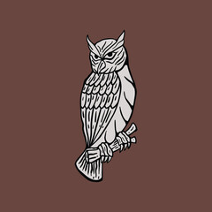 owl on a branch hand drawn vector illustration