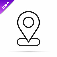 Black line Map pin icon isolated on white background. Navigation, pointer, location, map, gps, direction, place, compass, search concept. Vector