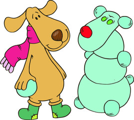 dog and snowman