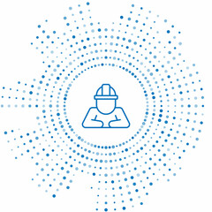 Blue line Builder icon isolated on white background. Construction worker. Abstract circle random dots. Vector