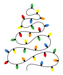Christmas lights string. Vector illustration. Bright colored garland.