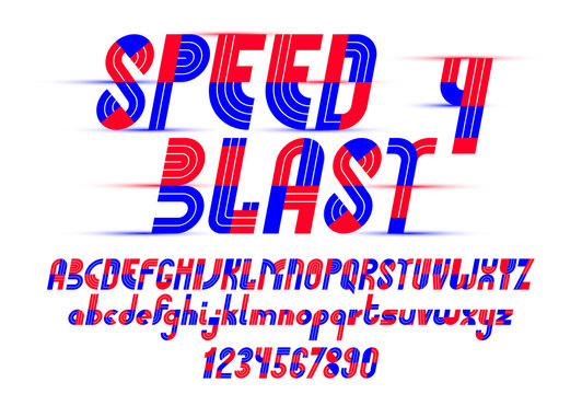 Speed Blast Sport Style Font, Vector Geometric Futuristic Alphabet, Numbers Included, 90s Style Technology Typeface, Useful For Logo Creation.