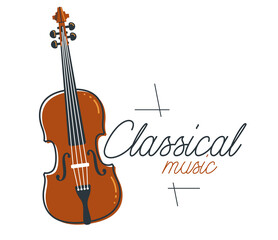 Fototapeta na wymiar Classical music emblem or logo vector flat style illustration isolated, cello logotype for recording label or festival or musical orchestra.