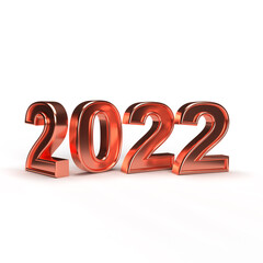 Golden 2022 on white background - 3D rendering