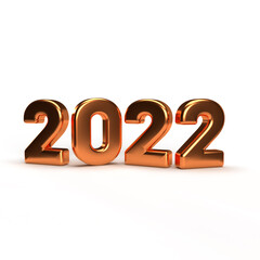Golden 2022 on white background - 3D rendering