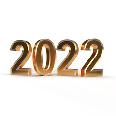 Golden 2022 on white background - 3D rendering