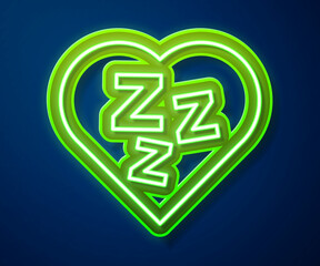 Glowing neon line Sleepy icon isolated on blue background. Sleepy zzz black talk bubble. Vector