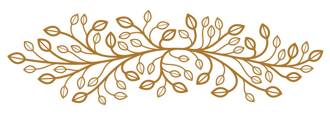 Floral vector design with leaves and branches isolated over white, classical elegant fashion style banner or text divider for design, luxury vintage linear emblem or frame element.